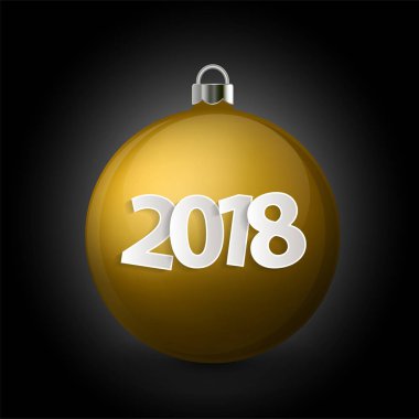 Noel ve yeni yıl 2018 kavramı. Gümüş sahibi izole ile gerçekçi altın Noel top. Vektör çizim