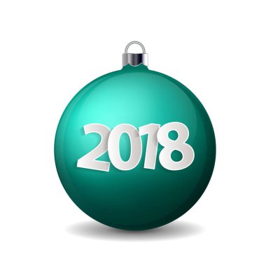 Noel ve yeni yıl 2018 kavramı. Gümüş sahibi izole ile gerçekçi turkuaz Noel top. Vektör çizim