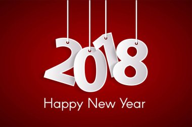  Mutlu yeni yıl 2018 konseptiyle halatlar üzerinde kağıt cuted beyaz numaraları. Vektör çizim