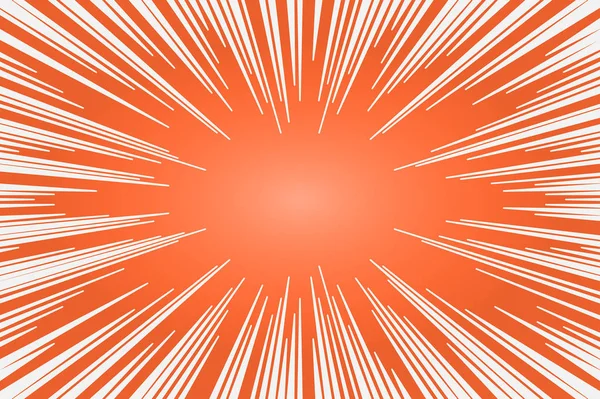 Orangefarbene und weiße Radiallinien im Comicstil Hintergrund. Manga-Action, Geschwindigkeit abstrakt. Vektorillustration — Stockvektor