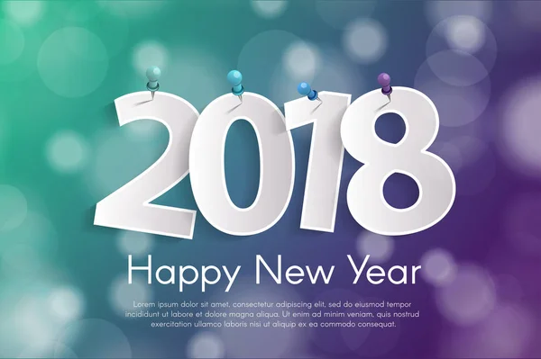 Feliz Ano Novo 2018 conceito de cartão de saudação com papel cortado números brancos em pinos. Ilustração vetorial — Vetor de Stock
