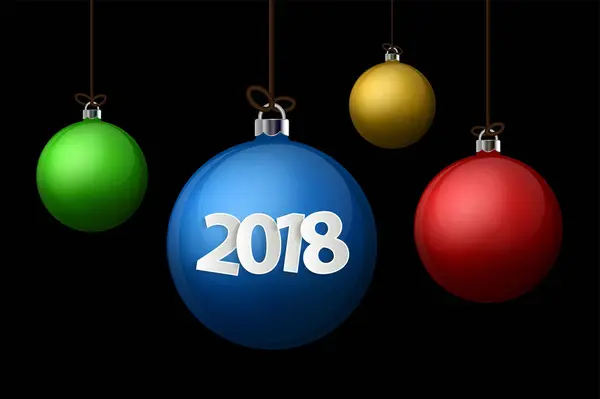 Weihnachten und Neujahr 2018 Konzept. realistische farbige Weihnachtskugeln mit Silberhalter isoliert. Vektorillustration — Stockvektor