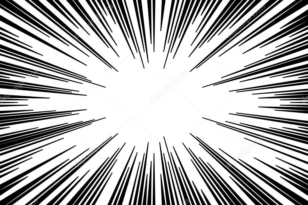  Black and white radial lines comics style backround. Manga action, speed abstract. Vector illustration