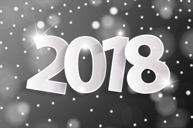 Kağıt cuted beyaz numaraları ile gri mutlu yeni yıl 2018 tebrik kartı kavramı. Vektör çizim