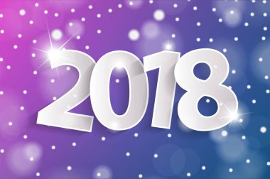 Mavi ve pembe mutlu yeni yıl 2018 tebrik kartı kavramı kağıt cuted beyaz numaraları ile. Vektör çizim