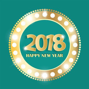 Turkuaz mutlu yeni yıl 2018 tebrik kartı konseptiyle altın cuted beyaz numaraları. Vektör çizim