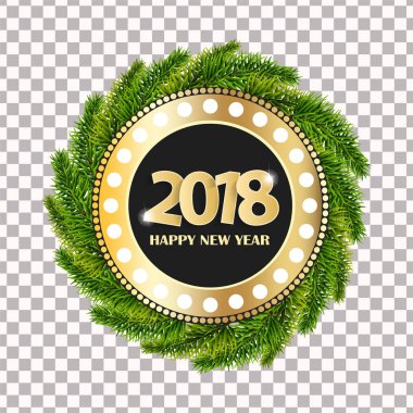 Yeni yıl 2018 altın rengi ve siyah kart kavramı izole Noel ağacı dalları ile tebrik. Vektör çizim