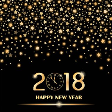 Soyut parlayan sabit yıldız siyah ortam arka plan bulanık. Yeni yıl 2018 kavramı. Lüks tasarım. Vektör çizim