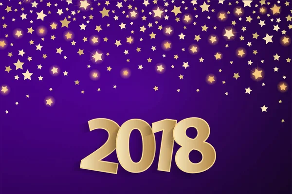 Mor mutlu yeni yıl 2018 tebrik kartı konseptiyle altın kağıt cuted beyaz numaraları. Vektör çizim — Stok Vektör