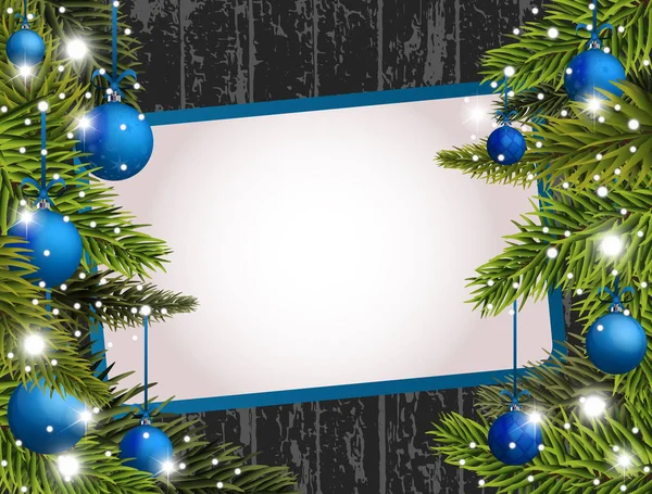 Banner azul de Navidad con bolas rojas de Navidad. Ilustración vectorial — Vector de stock