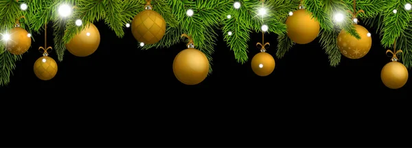 Banner de Año Nuevo con bolas de Navidad de oro. Ilustración vectorial — Archivo Imágenes Vectoriales