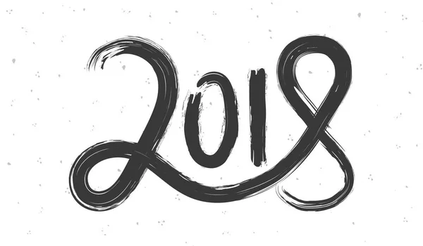 New Year 2018 hand drawn lettering on white retro grunge background. Vector illustration — Stock Vector