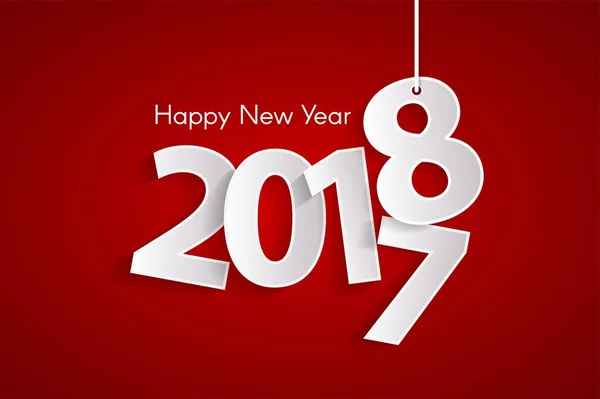 Concepto rojo feliz año nuevo 2018 con números blancos cortados en papel en cuerdas. Ilustración vectorial — Vector de stock