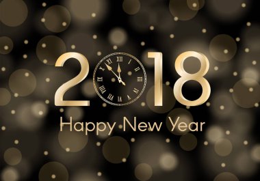  Soyut altın parlayan yeni yıl 2018 kavram siyah ortam arka plan bulanık. Lüks tasarım. Vektör çizim