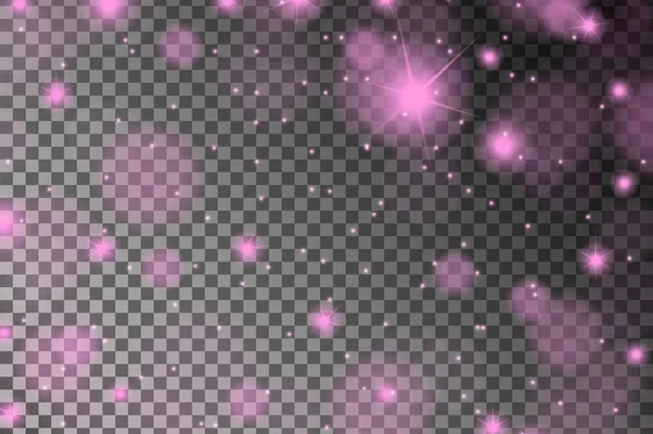 Abstrato brilhante violeta sparcles e flares efeito padrão isolado em fundo transparente. Ilustração vetorial — Vetor de Stock
