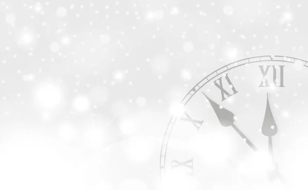 Concepto de Año Nuevo en Plata y Navidad con reloj vintage en estilo blanco. Ilustración vectorial — Archivo Imágenes Vectoriales