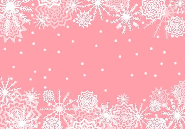 Rózsaszín hulló hó háttér. Hópelyhek absztrakt. Téli mennydörgés. Vektoros illusztráció — Stock Vector