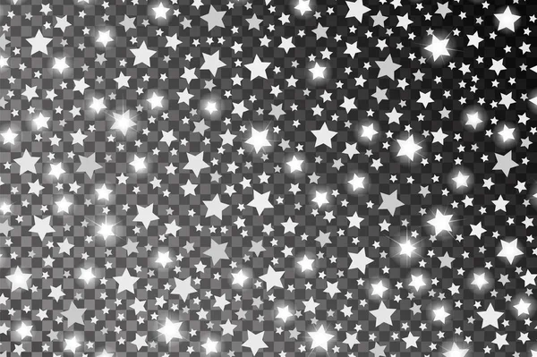 Abstraktes Muster mit silbernem Sternfall-Effekt isoliert auf transparentem Hintergrund. Vektorillustration — Stockvektor