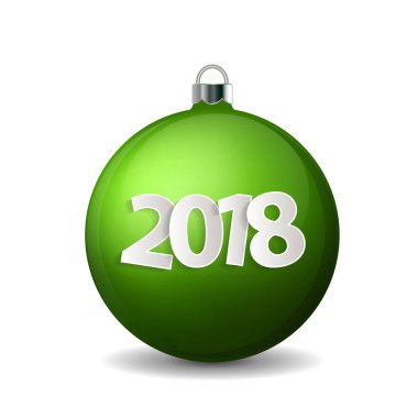 Noel ve yeni yıl 2018 kavramı. Gerçekçi yeşil Noel top izole gümüş sahibi ile