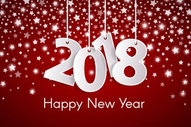 Mutlu yeni yıl 2018 tebrik kartı kavramı Gümüş Yıldız sonbahar arka plan üzerinde kağıt cuted beyaz sayılarla