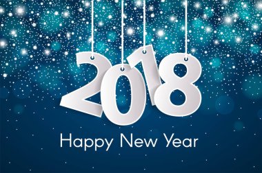 Mutlu yeni yıl 2018 tebrik kartı kavramı halatlar üzerinde kağıt cuted beyaz sayılarla