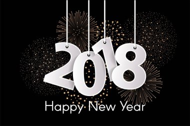 Mutlu yeni yıl 2018 kavramı üzerinde havai fişek ile ipler kağıt cuted beyaz sayılarla