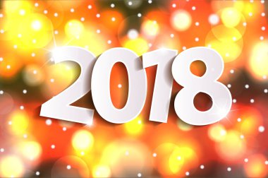 2018 tebrik kartı kavramı üzerinde kağıt cuted beyaz sayılarla parlak arka plan parıldıyor