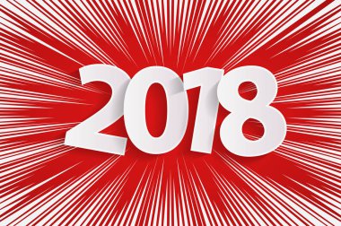 Noel ve yeni yıl 2018 kırmızı kart kavramı üzerinde radyal çizgiler çizgi roman artalanları stil