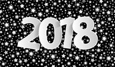 Siyah mutlu yeni yıl 2018 tebrik kartı kavramı gümüş kağıt cuted beyaz numaraları ile