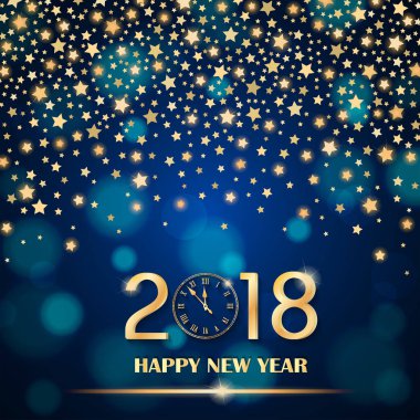 Soyut parlayan sabit yıldızlar mavi ortam arka plan bulanık. Yeni yıl 2018 kavramı. Lüks tasarım