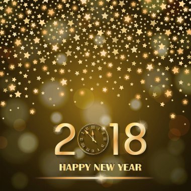Sabit yıldızlar altın ortam arka plan bulanık üzerinde parlayan soyut. Yeni yıl 2018 kavramı. Lüks tasarım