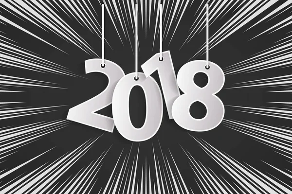 Christmas and New Year 2018 grey card concept on radial lines comics style backround — Stock Photo, Image