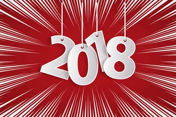 Jul och nyår 2018 rött kort koncept för radiella linjer serier stil bakrund — Stockfoto