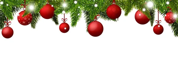 Новорічний банер з червоними різдвяними кульками — стокове фото