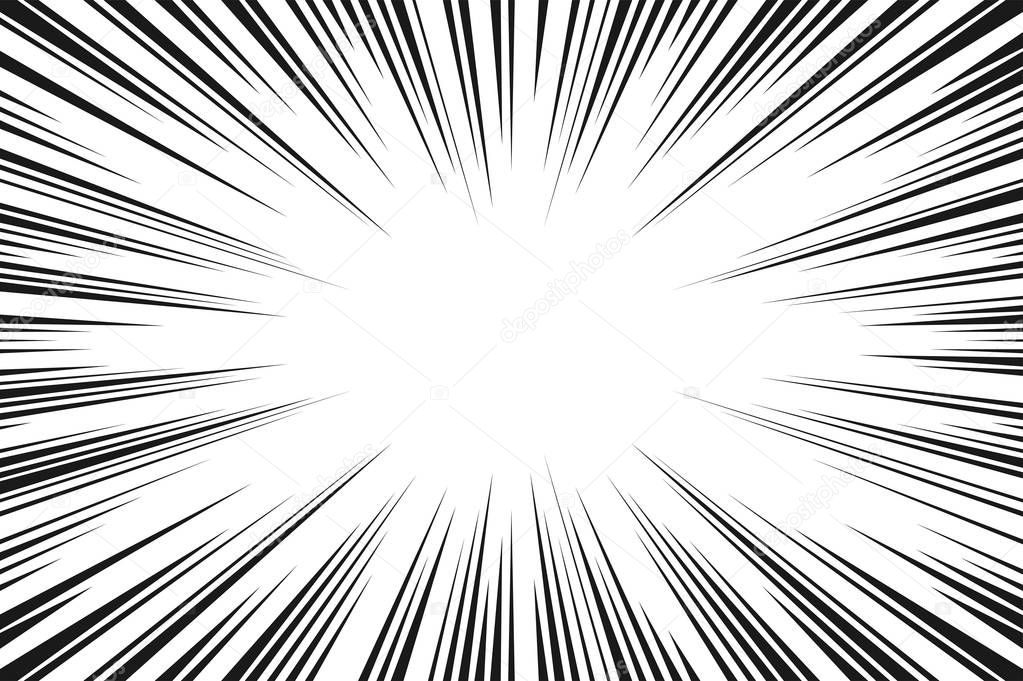 Black and white radial lines comics style backround. Manga action, speed abstract