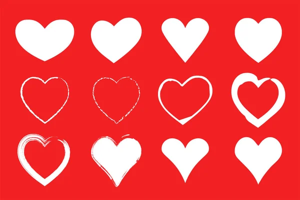 Corazones blancos sobre fondo rojo. Iconos del día de San Valentín. Aislado. Ilustración vectorial — Vector de stock