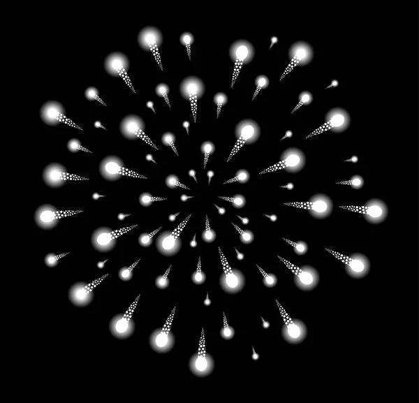 Fuegos artificiales blancos aislados sobre fondo negro. Ilustración vectorial — Vector de stock