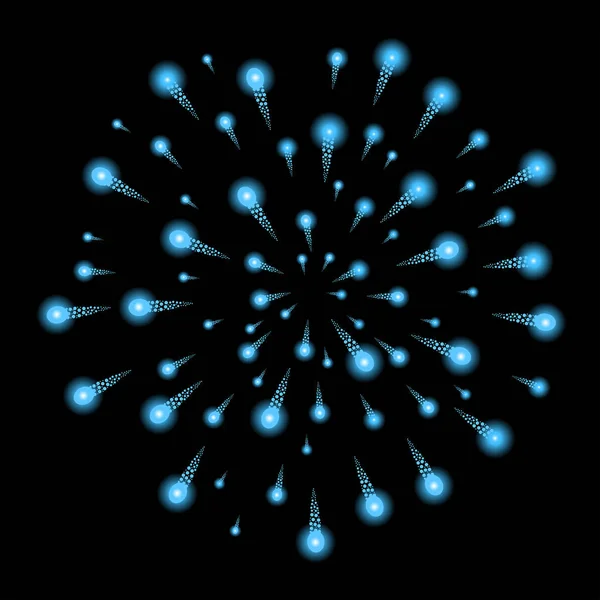 Blauwe vuurwerk geïsoleerd op zwarte achtergrond. Vectorillustratie — Stockvector