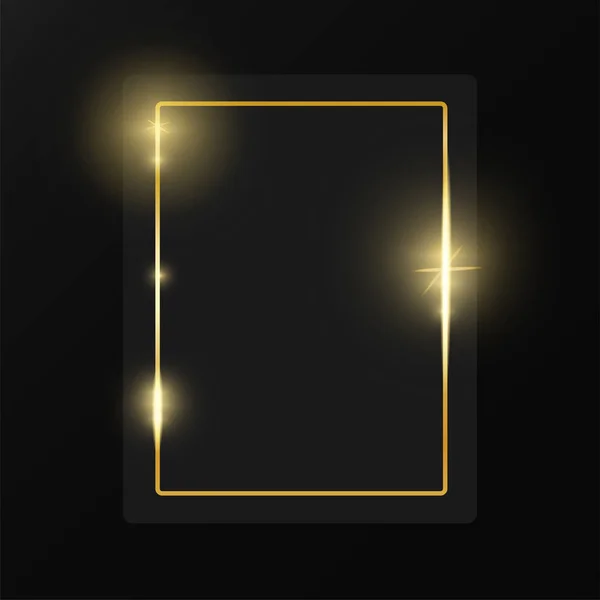 ブラックプレート上のゴールド光沢のある輝くヴィンテージフレーム — ストックベクタ