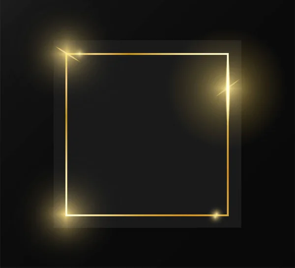 Gold shiny glowing vintage frame on black plate — 스톡 벡터