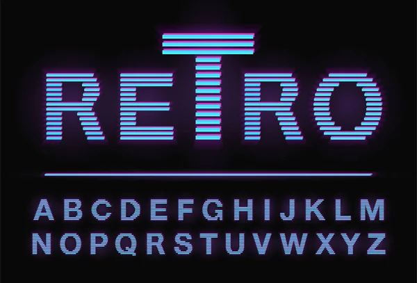 80s retro neon light style glowing line fuente — Vector de stock
