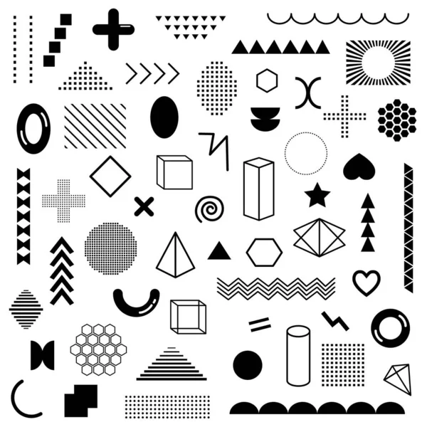 Mega pack de formes géométriques noires isolées — Image vectorielle
