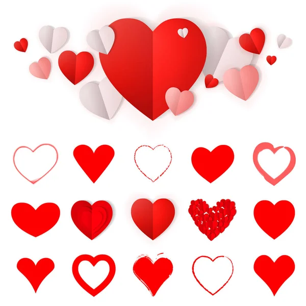 Červená srdce jsou velká. Valentýnské ikony — Stock fotografie