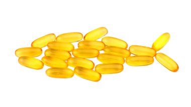 Yağ asidi, omega 3 balık, beyaz arka plan üzerinde izole olarak kapsüller.