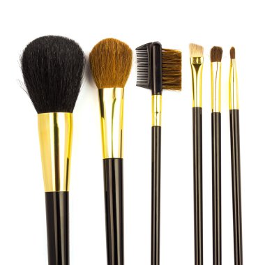 Beyaz arka plan üzerinde makyaj için profesyonel kozmetik fırçalar.