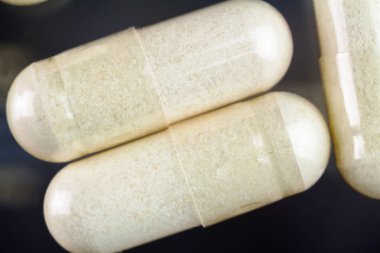 Glucosamine kapsül, gıda ek hapları, üstten görünüm, görüntüyü.