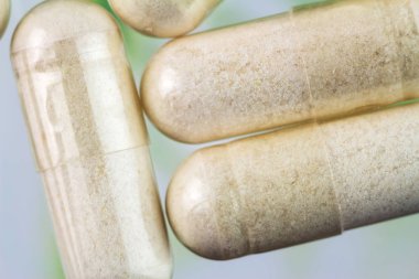 Glucosamine kapsül, gıda ek hapları, üstten görünüm, görüntüyü.