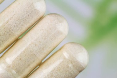 Glucosamine kapsül, gıda ek hapları, üstten görünüm, görüntüyü.