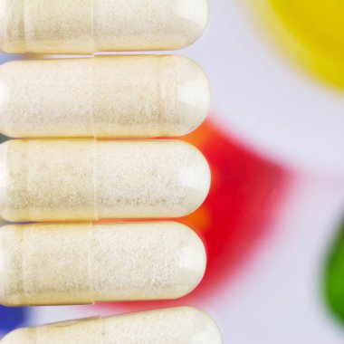 Glucosamine kapsül, gıda ek hapları, üstten görünüm, görüntüyü.