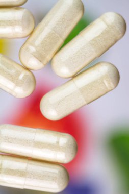 Glucosamine kapsül, gıda ek hapları, üstten görünüm, görüntüyü.